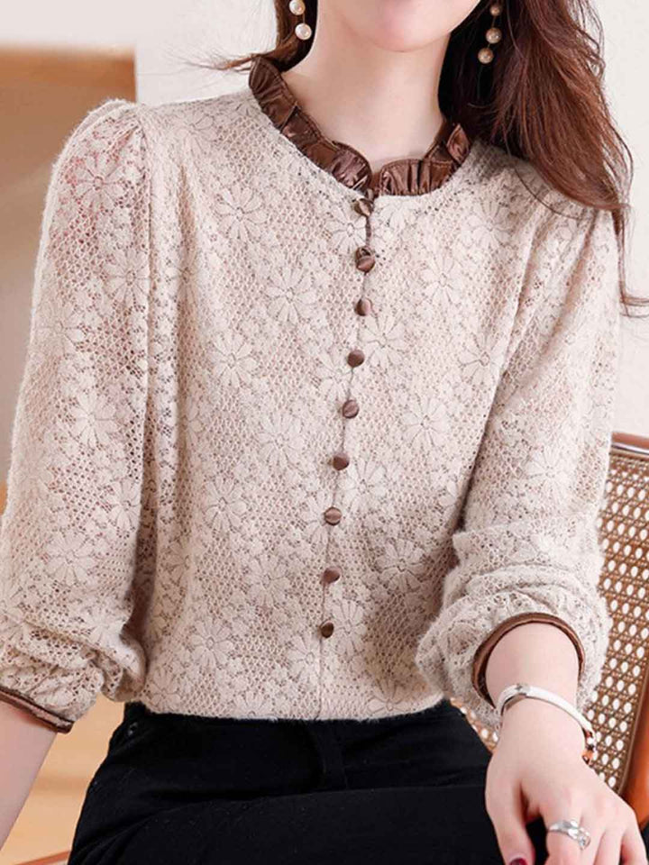 Kaitlyn Elegant Crew Neck Lace Blouse