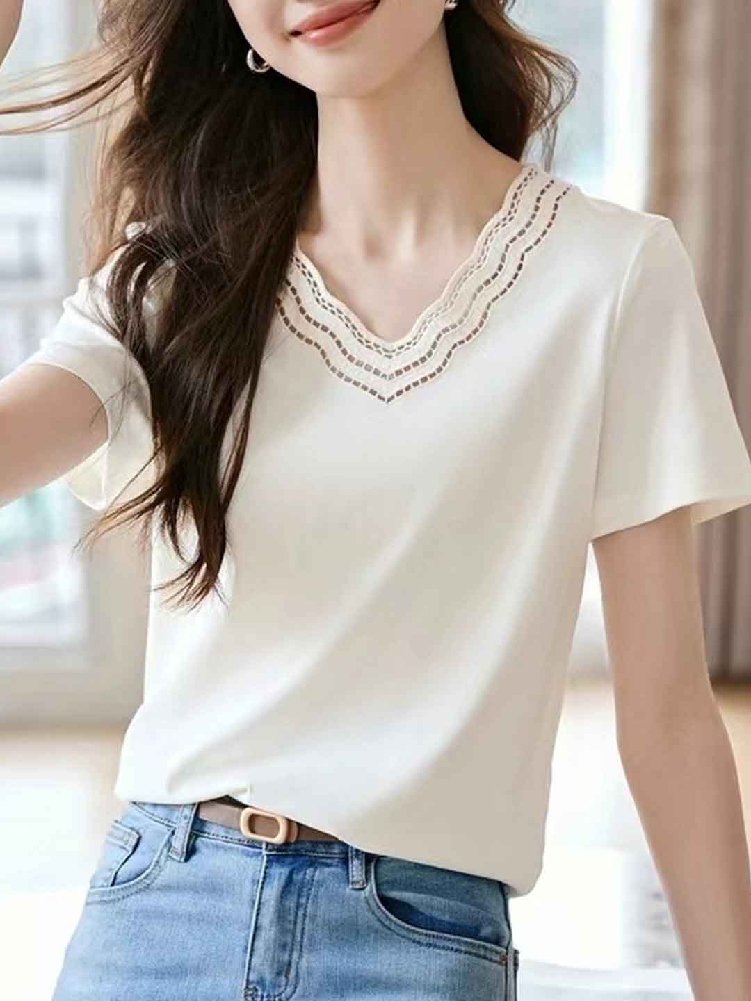 Avery Casual V-Neck Embroidered Top