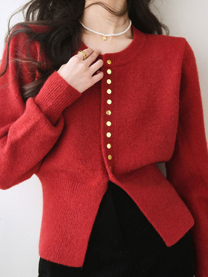 Claire Classic Crew Neck Solid Color Knitted Cardigan