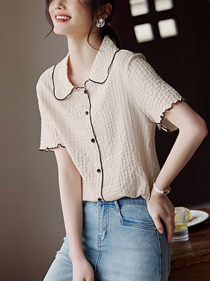 Olivia Casual Lapel Textured Top