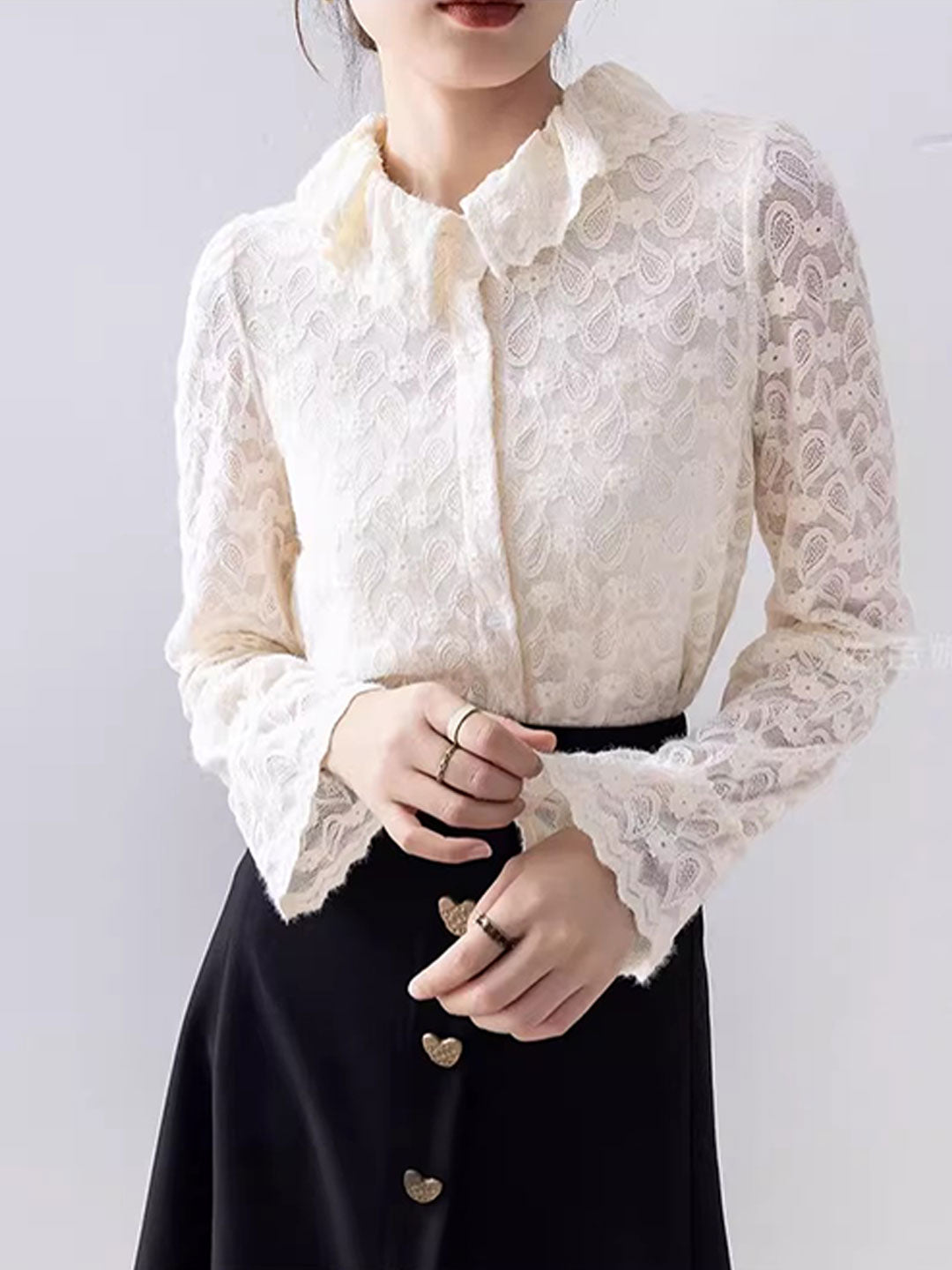 Lauren Classic Flare Sleeve Lace Chiffon Shirt