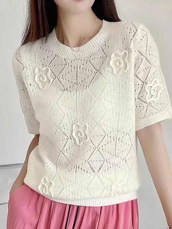 Olivia Three-Dimensional Flower Hollowed Knitted Top