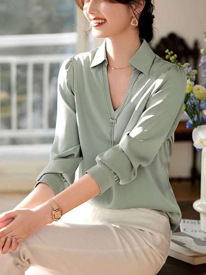 Claire Elegant V-Neck Satin Shirt