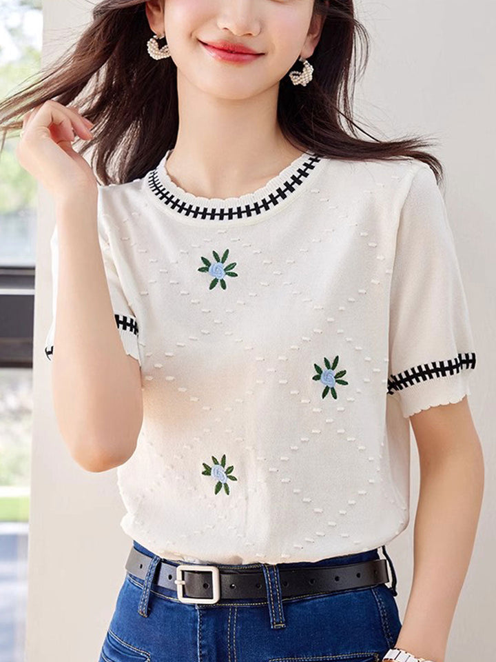 Julia Loose Diamond Embroidered Knitted Top