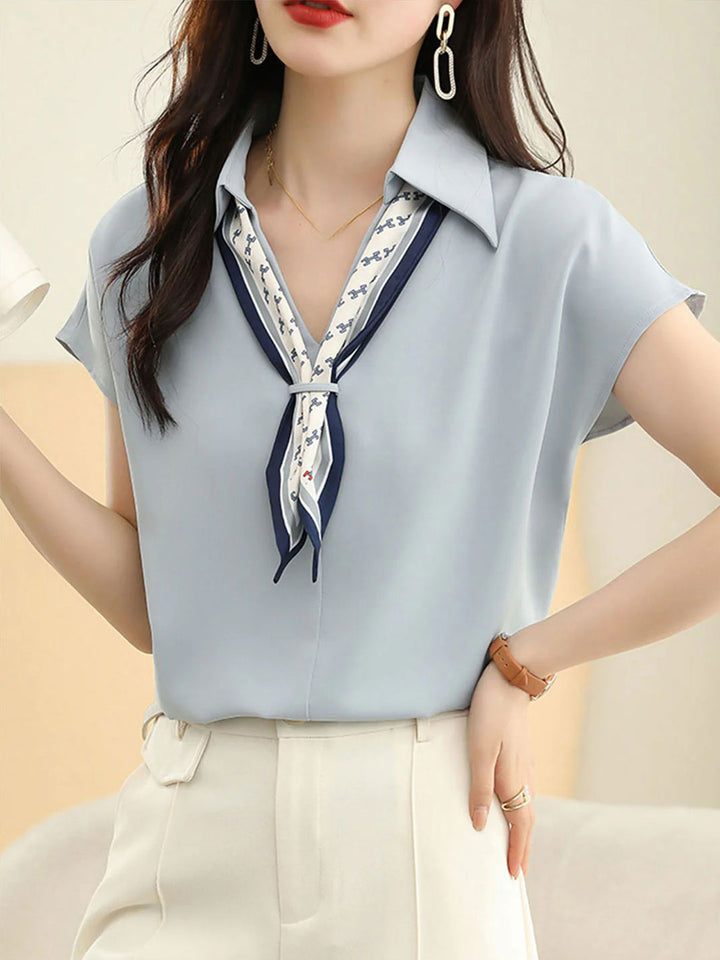 Khloe Casual Paneled Chiffon Shirt-White