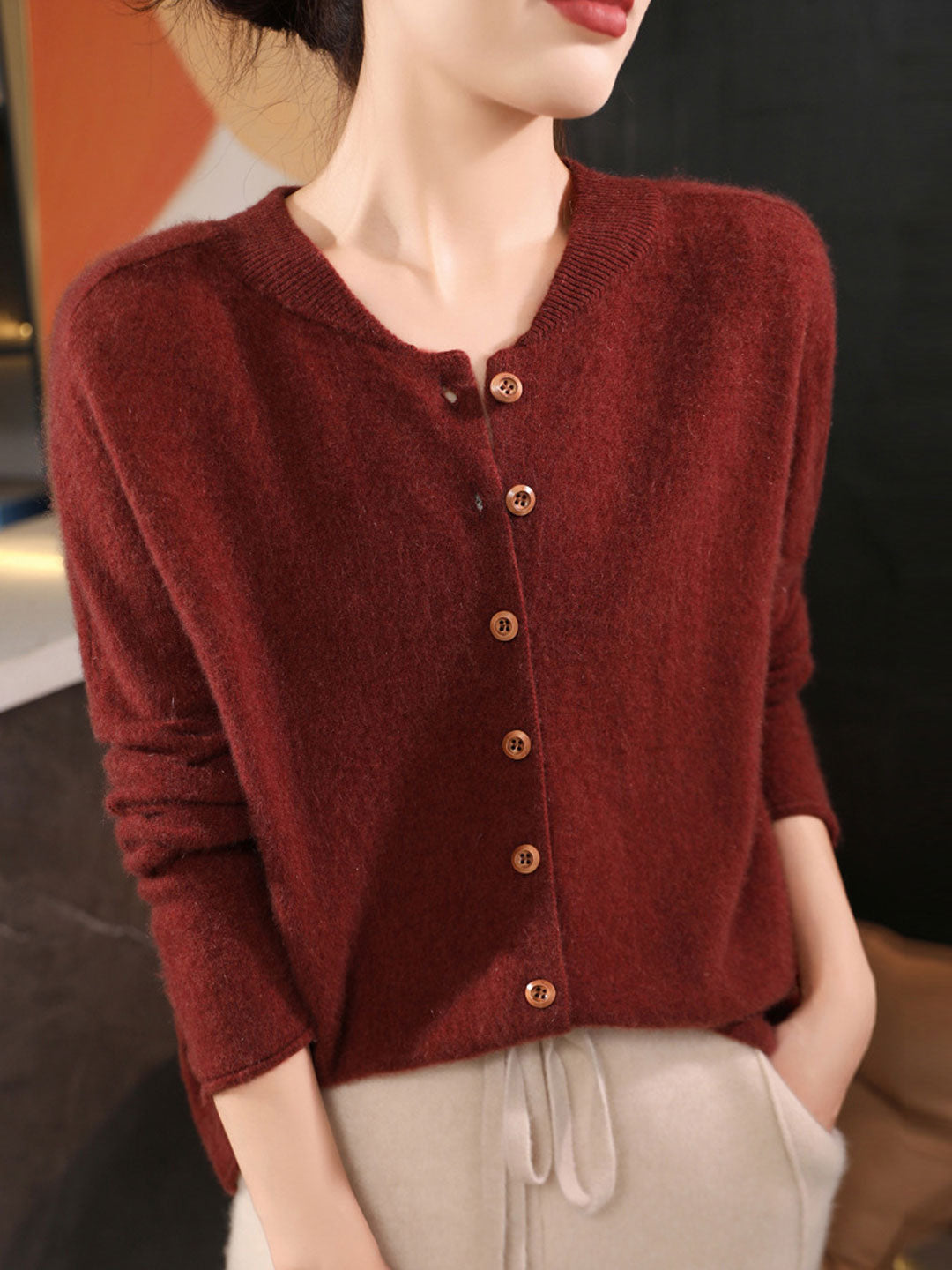 Natalie Classic Crew Neck Solid Color Knitted Cardigan