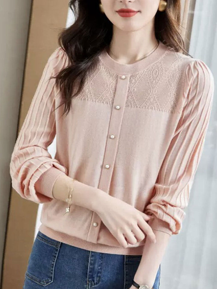 Brianna Elegant Crew Neck Puff Sleeve Knitted Top