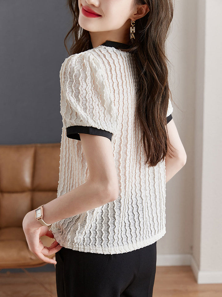 Ariana Retro Crew Neck Puff Sleeve Lace Top