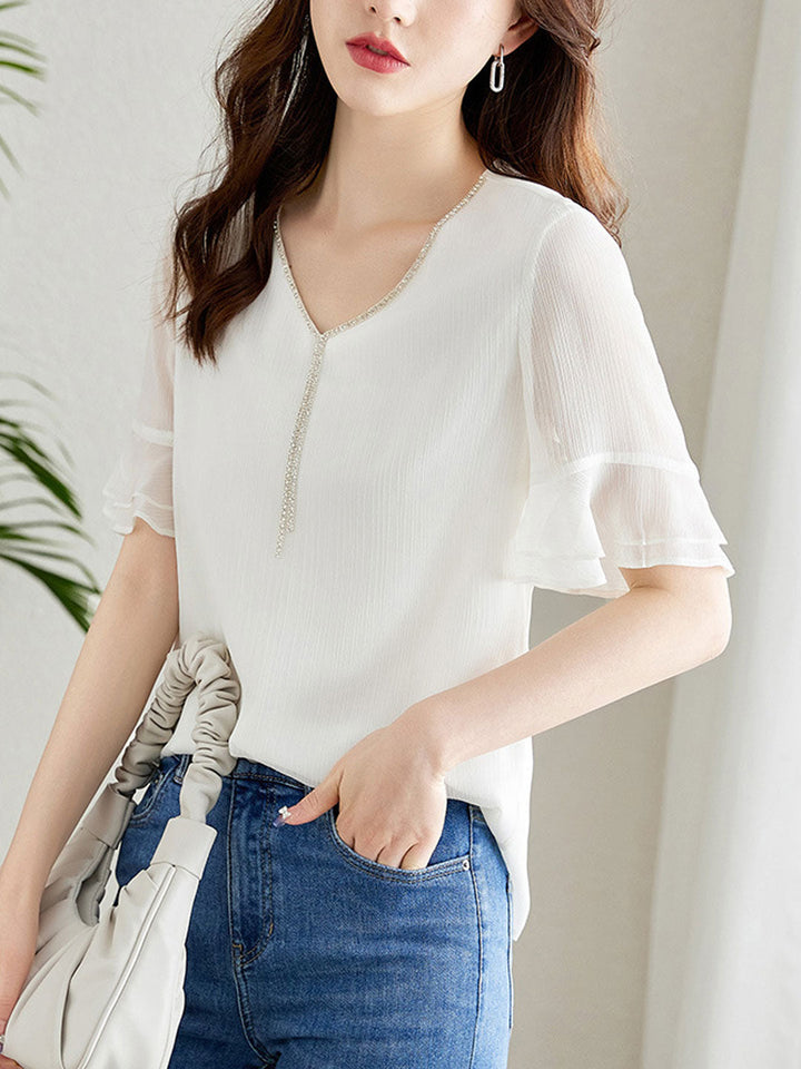 Ava Loose V-Neck Chiffon Top