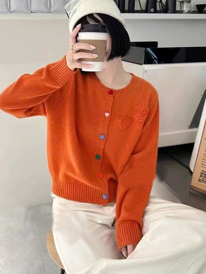 Jessica Classic Crew Neck Solid Color Knitted Cardigan