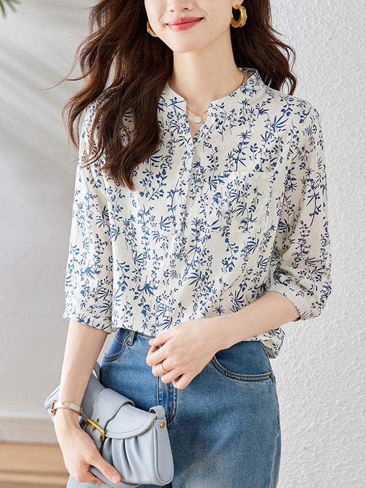 Olivia Classic Crew Neck Floral Printed Top