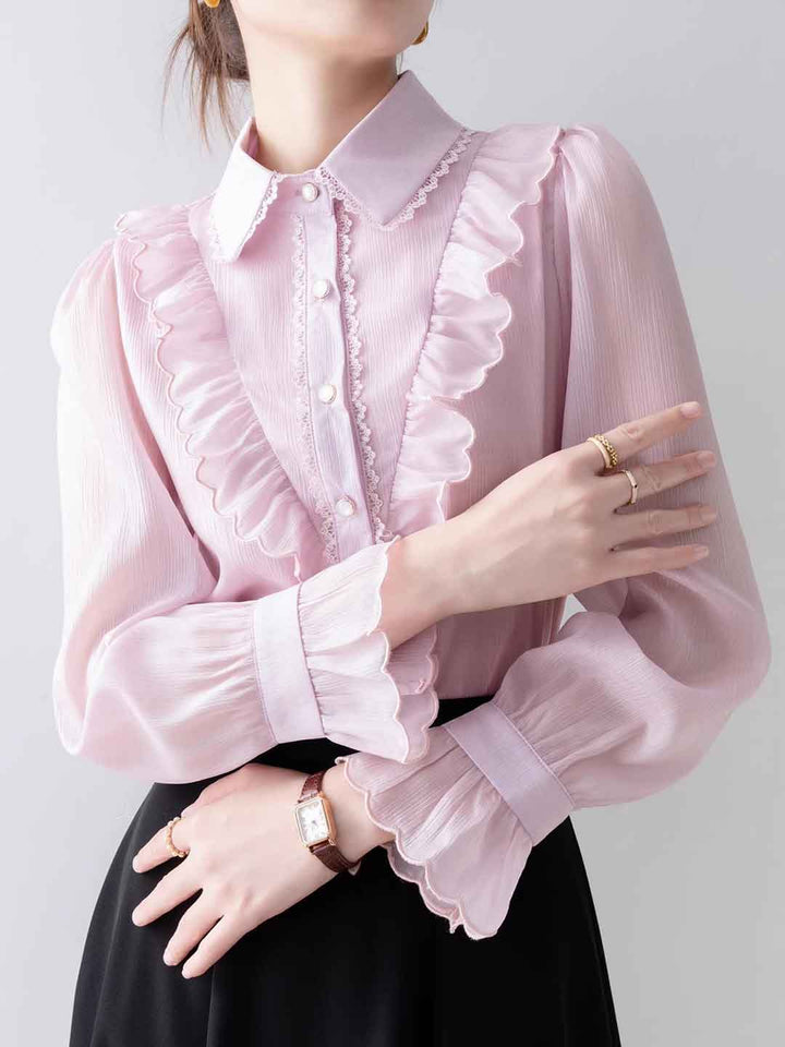 Emma Loose Doll Collar Flare Sleeve Ruffled Shirt