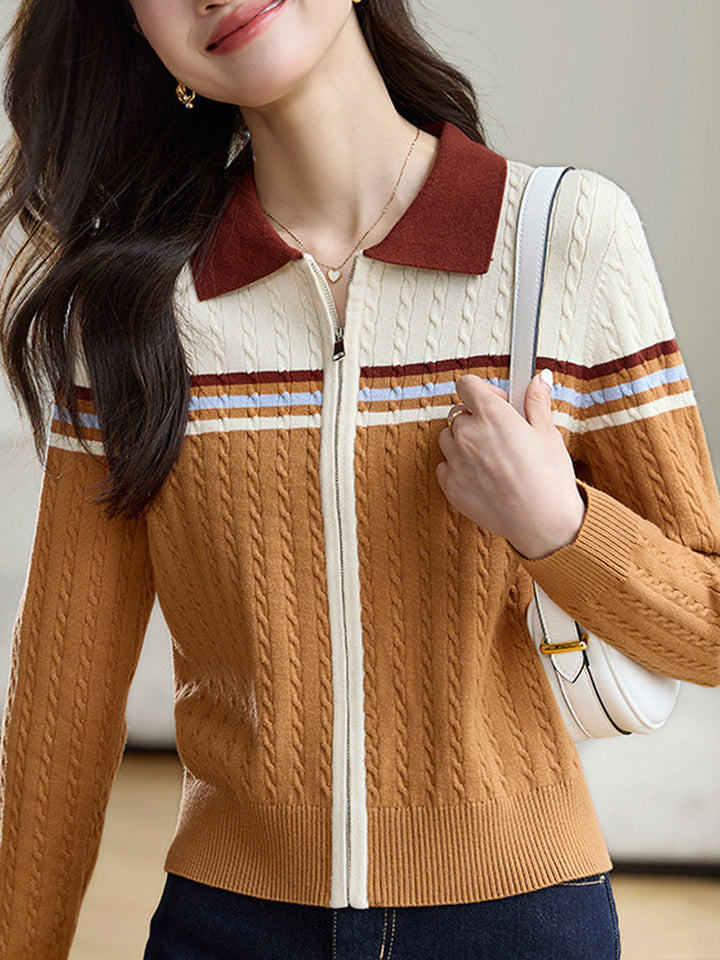 Zoe Retro Polo Collar Contrasting Knitted Cardigan