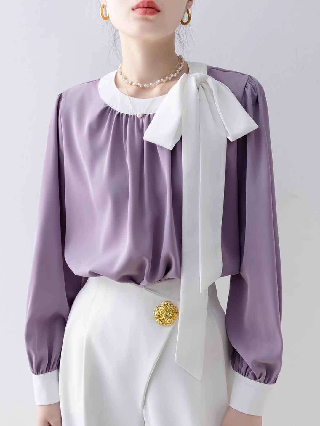 Alexis Elegant Crew Neck Bow Chiffon Shirt