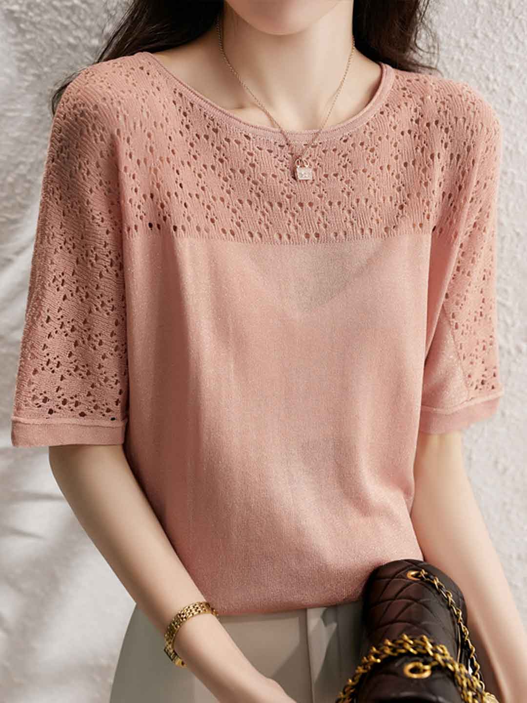 Grace Loose Crew Neck Hollowed Knitted Top