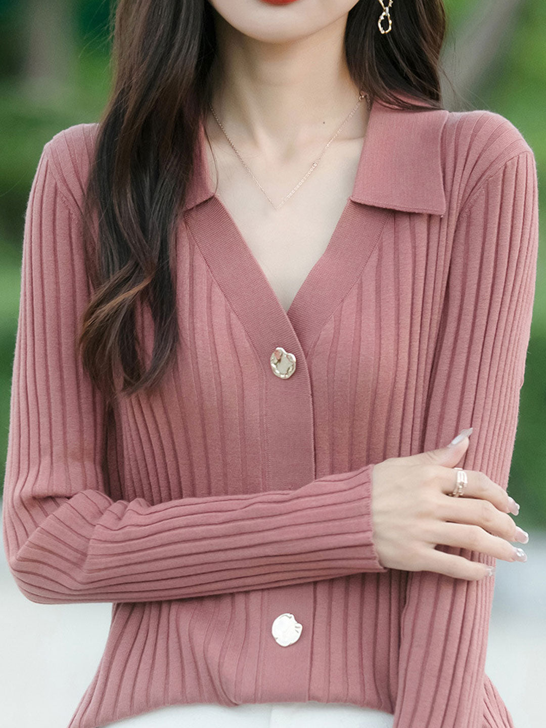 Mia Lapel Solid Color Ribbed Knitted Cardigan