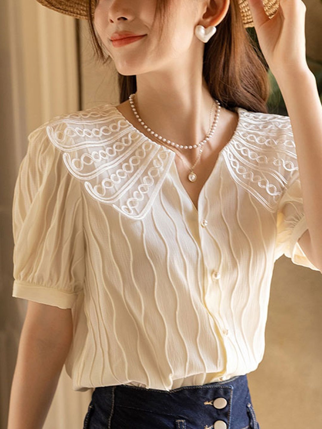 Camila Retro Doll Collar Chiffon Blouse