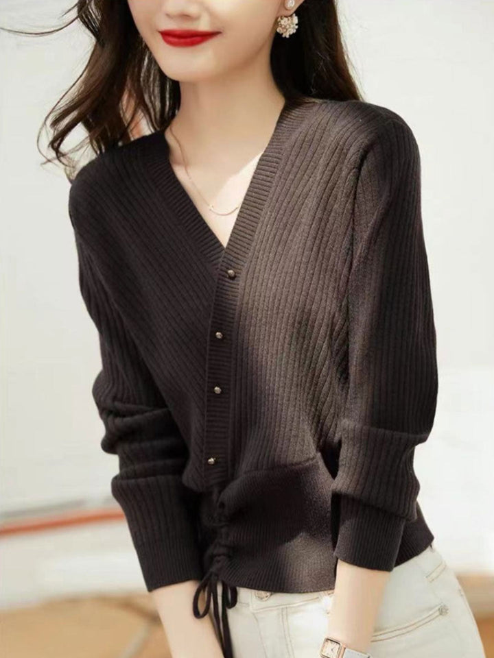 Layla Classic V-Neck Tie Knitted Sweater