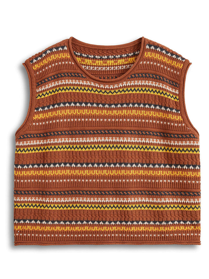 Ashley Casual Crew Neck Striped Hollowed Knitted Vest