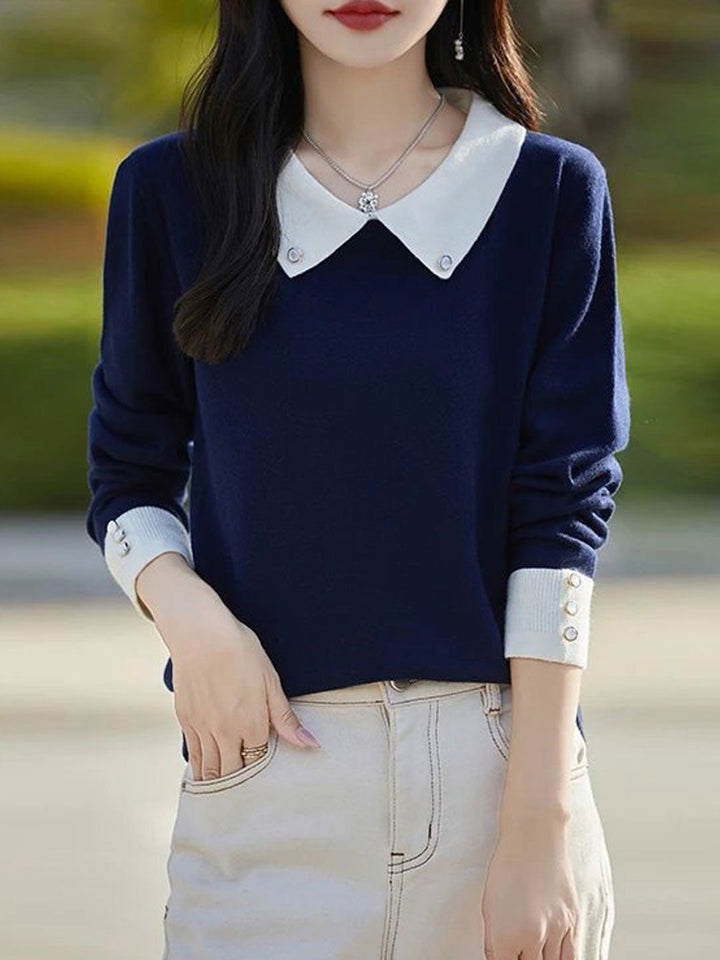 Brooke Loose Lapel Contrast Knitted Sweater