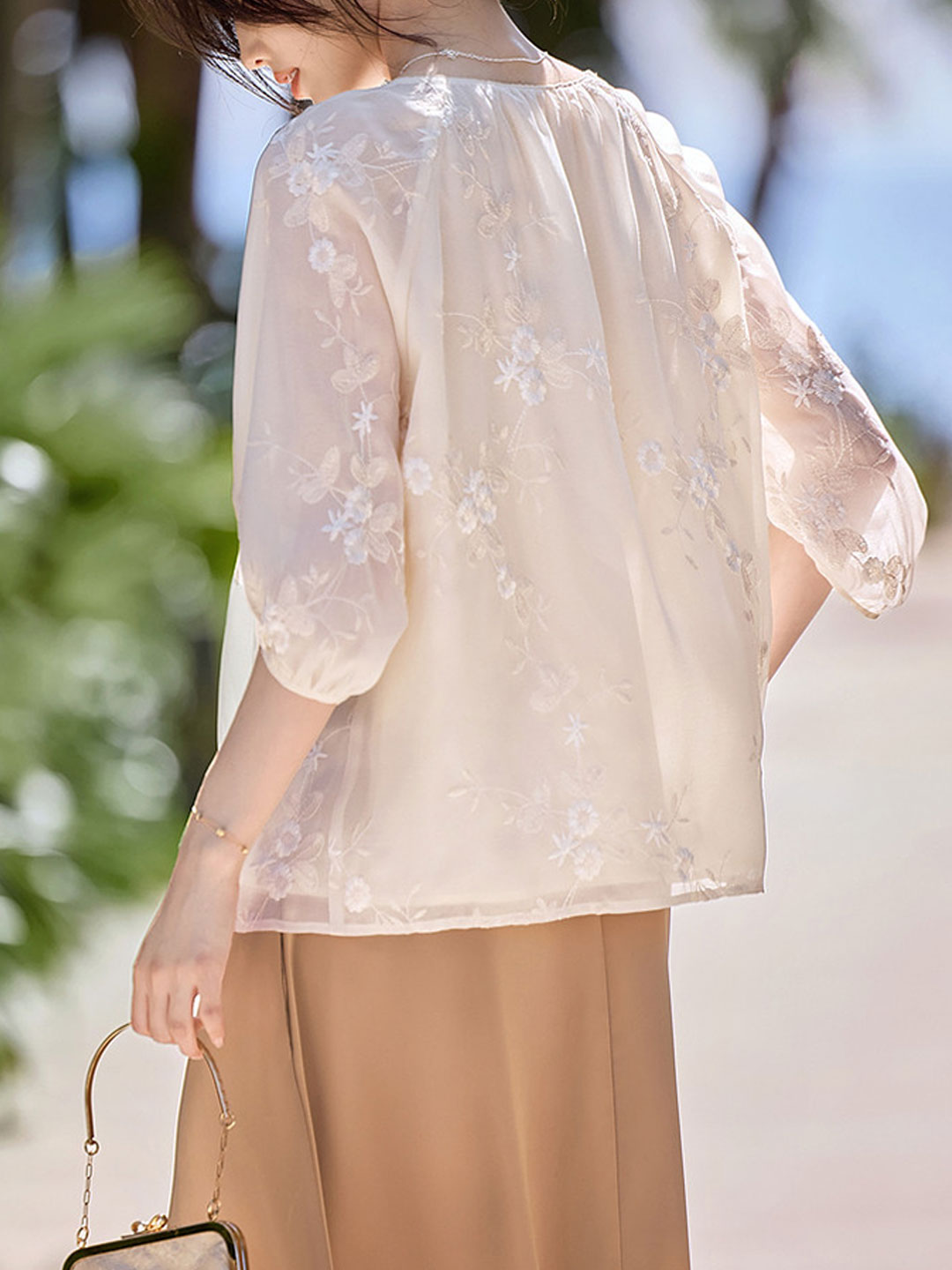 Sophia Elegant V-Neck Embroidered Blouse