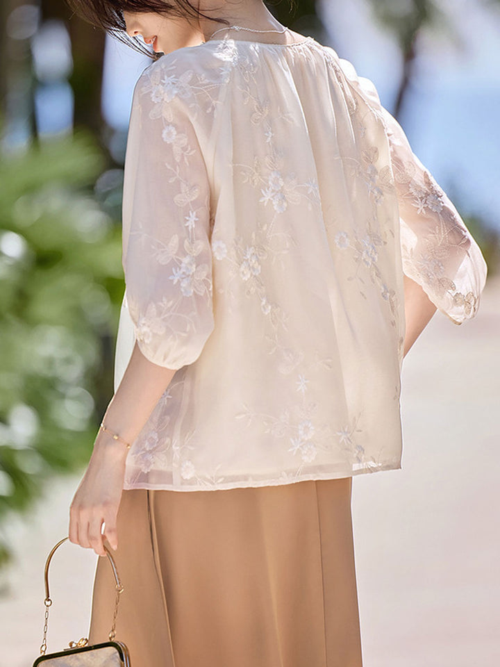 Sophia Elegant V-Neck Embroidered Blouse