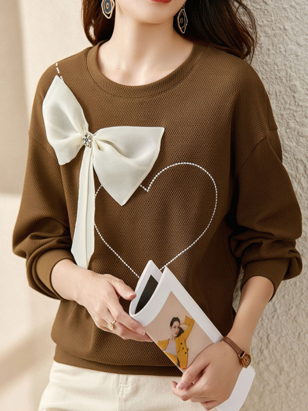 Melanie Loose Crew Neck Bow Sweatshirt