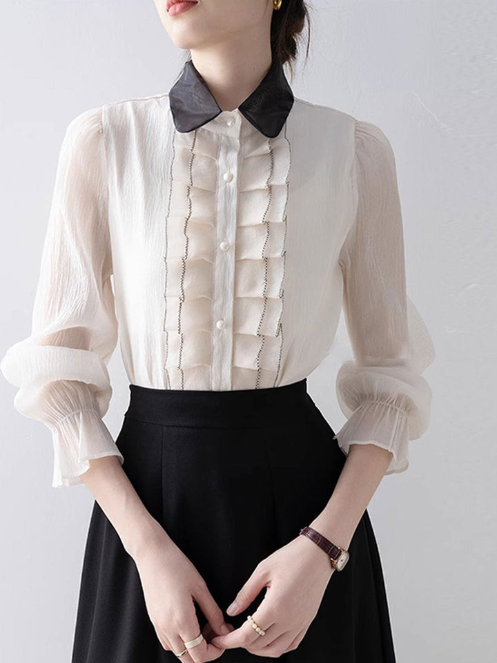 Isabelle Vintage Embroidered Pleated Ruffle Shirt