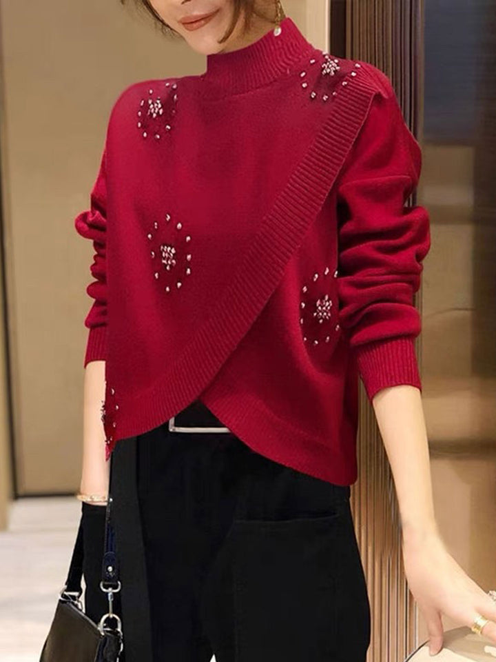 Jasmine Casual Studded Cross Turtleneck Sweater