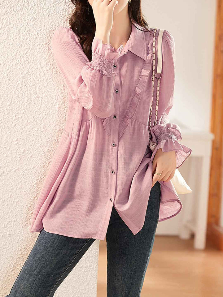 Alyssa Casual Pink Polo Chiffon Loose Shirt