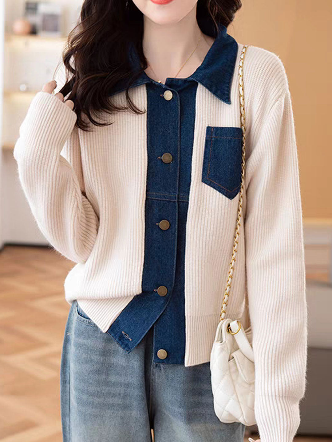 Eva Casual Lapel Patchwork Knitted Cardigan