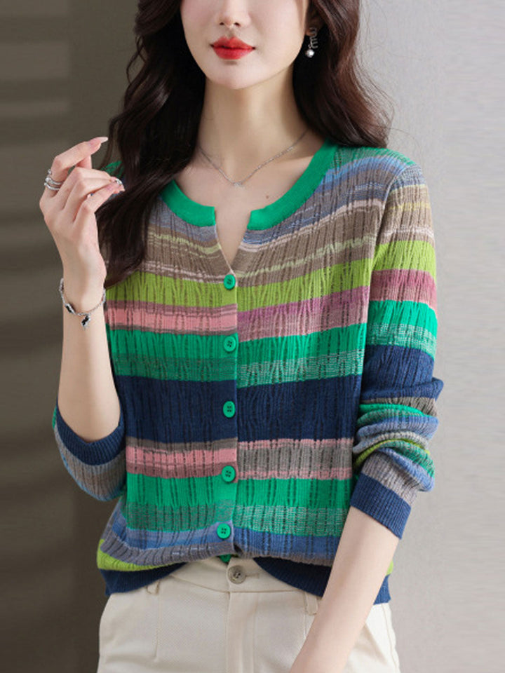 Hannah Classic Crew Neck Striped Knitted Cardigan