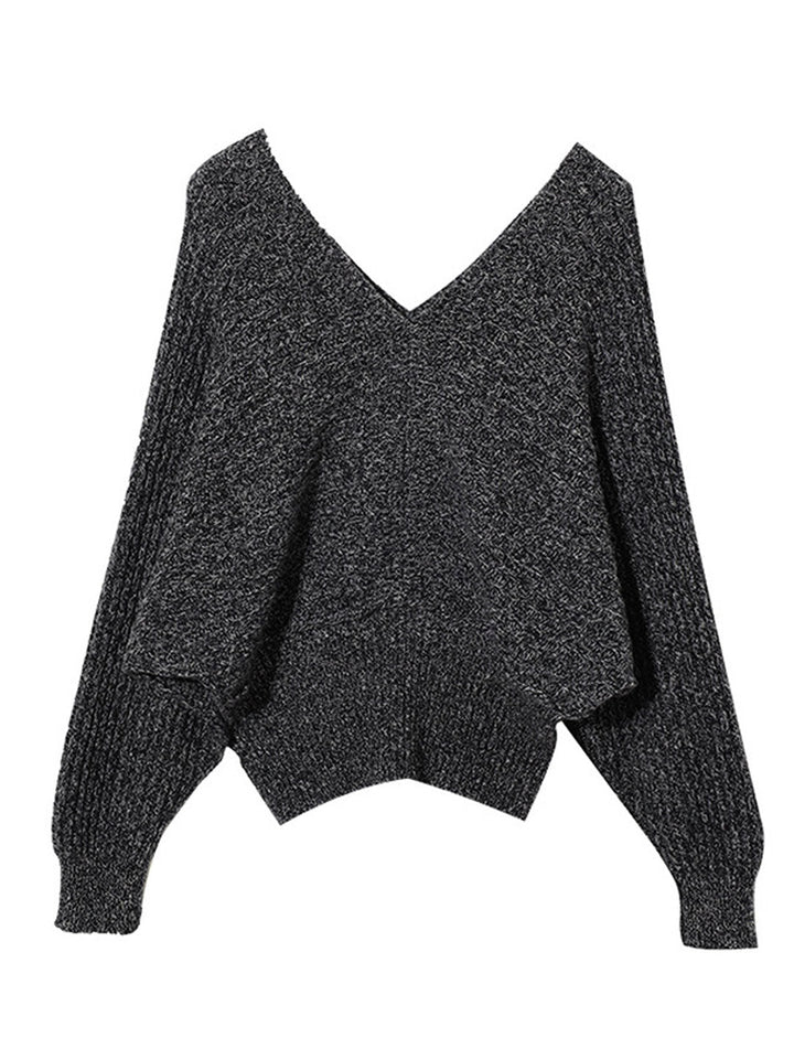 Bella Loose V-Neck Bat Sleeve Knitted Sweater