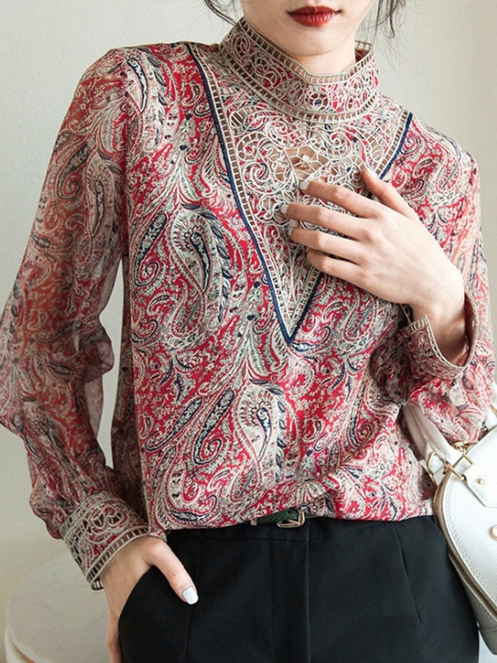 Kayla Retro Embroidered Balloon Sleeve Blouse