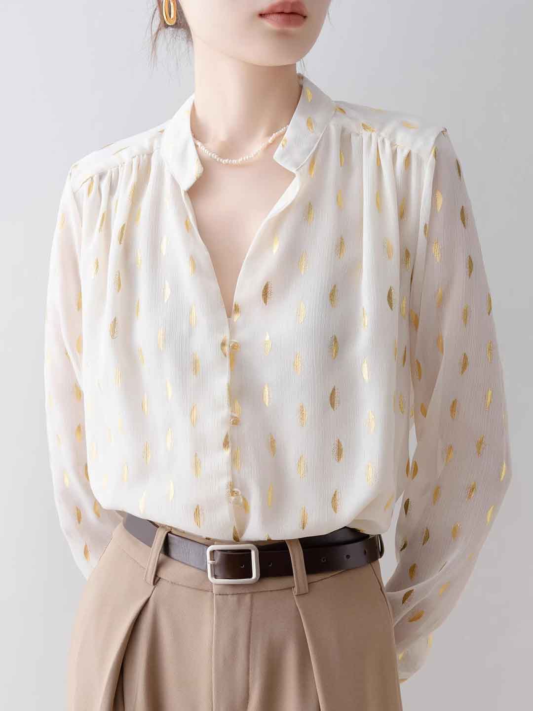 Ashley Loose V-neck Hot Stamping Chiffon Shirt