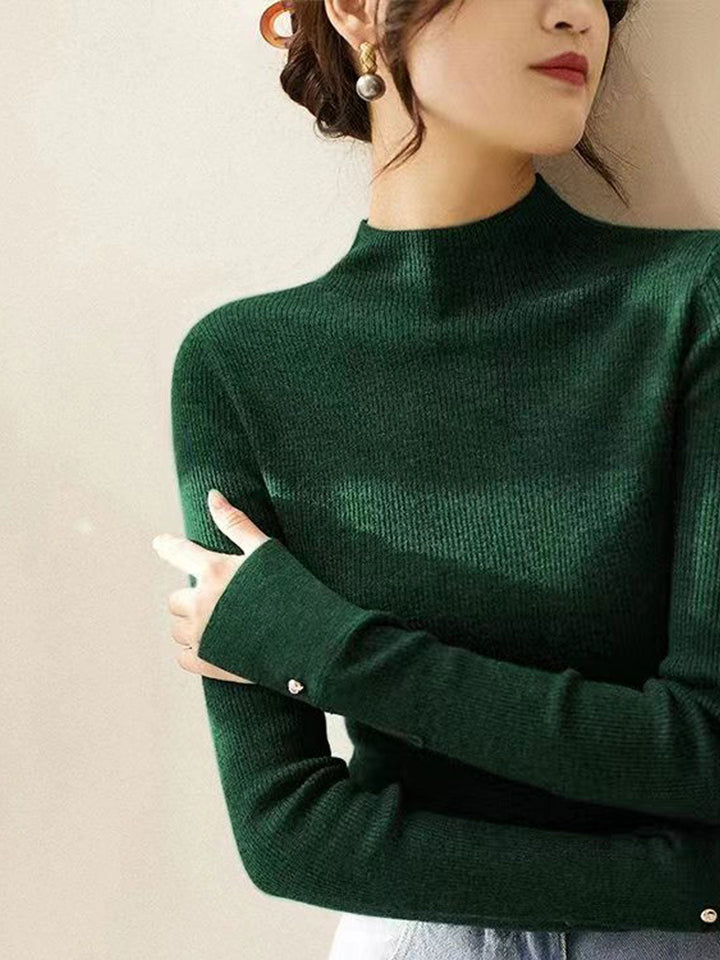 Sophia Classic Turtleneck Solid Color Knitted Sweater