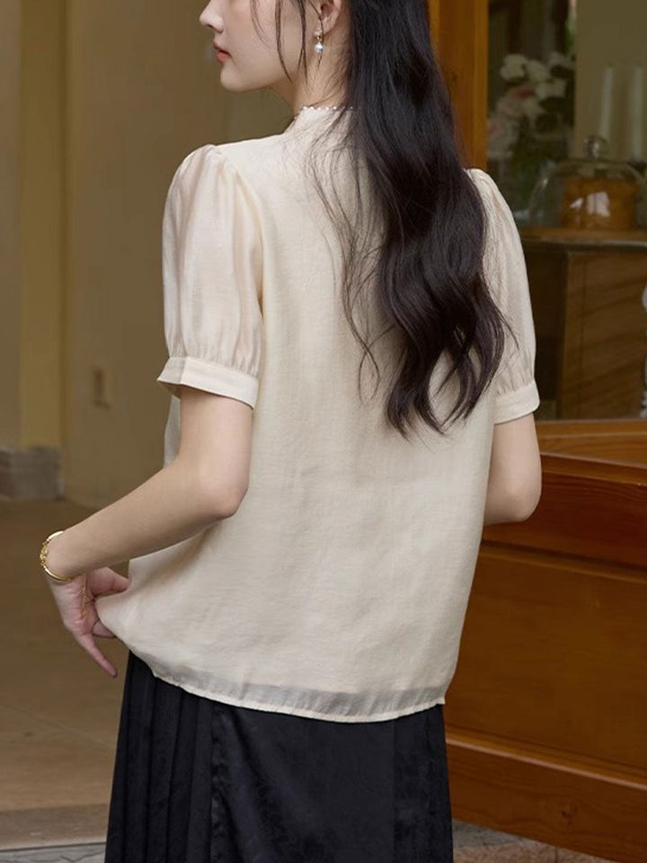 Katelyn Classic Puff Sleeve Embroidered Pearl Top