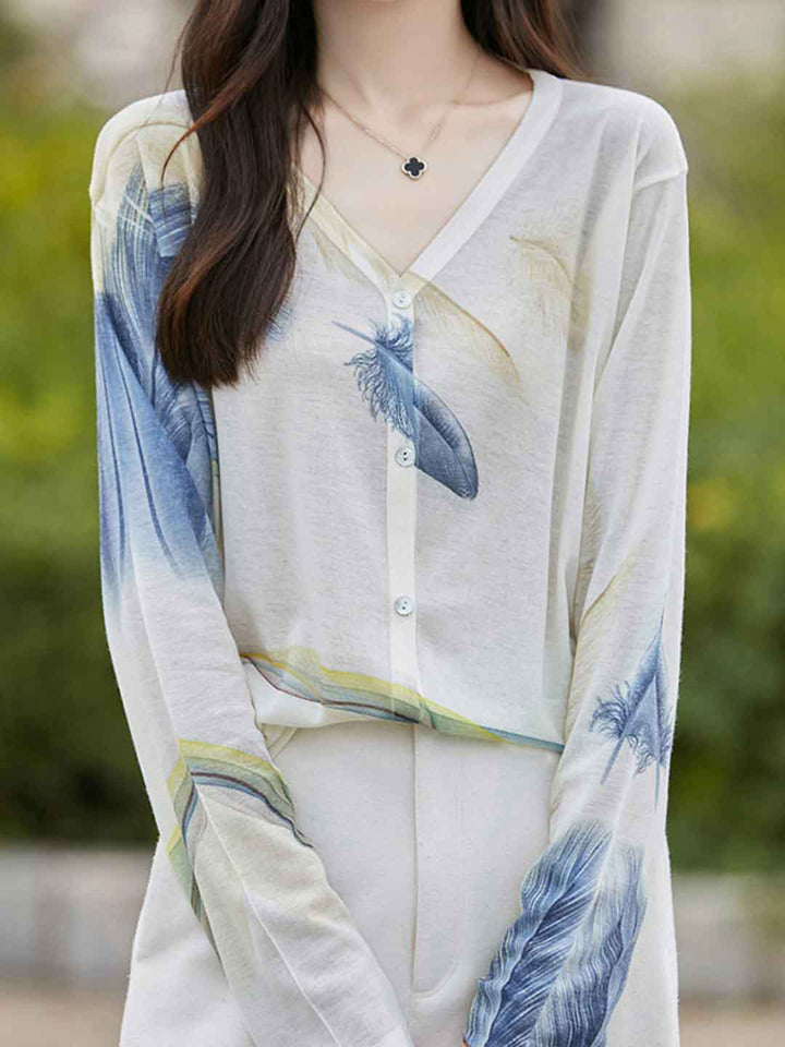 Sarah Loose V-Neck Printed Cardigan