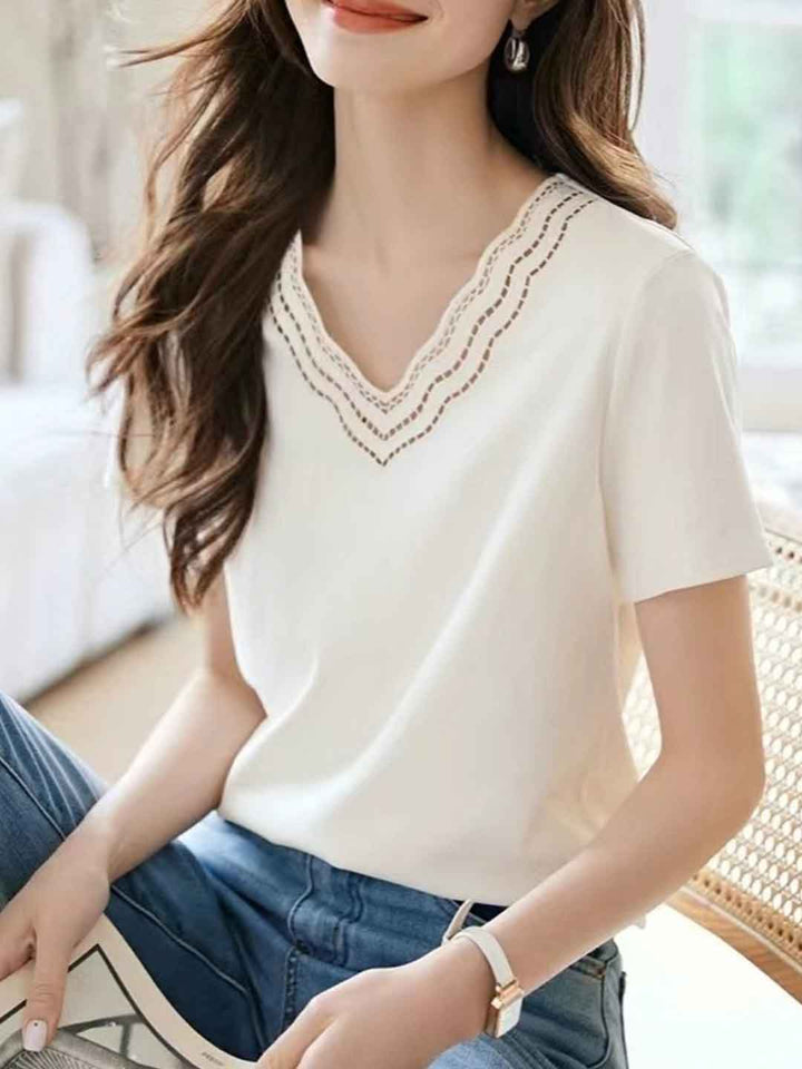 Avery Casual V-Neck Embroidered Top