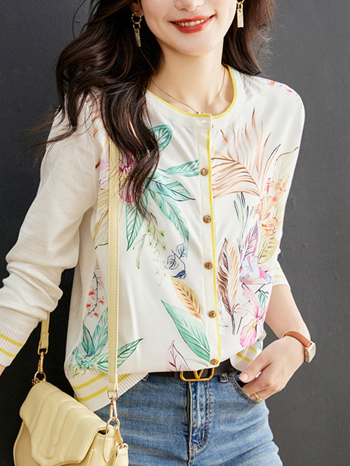 Sophia Loose Crew Neck Printed Knitted Cardigan