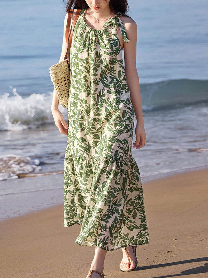 Grace Vacation Floral Printed Tie Dress