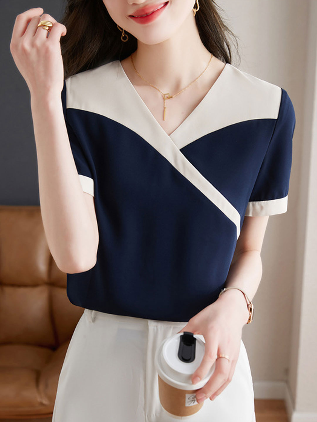 Abigail Loose V-Neck Chiffon Top