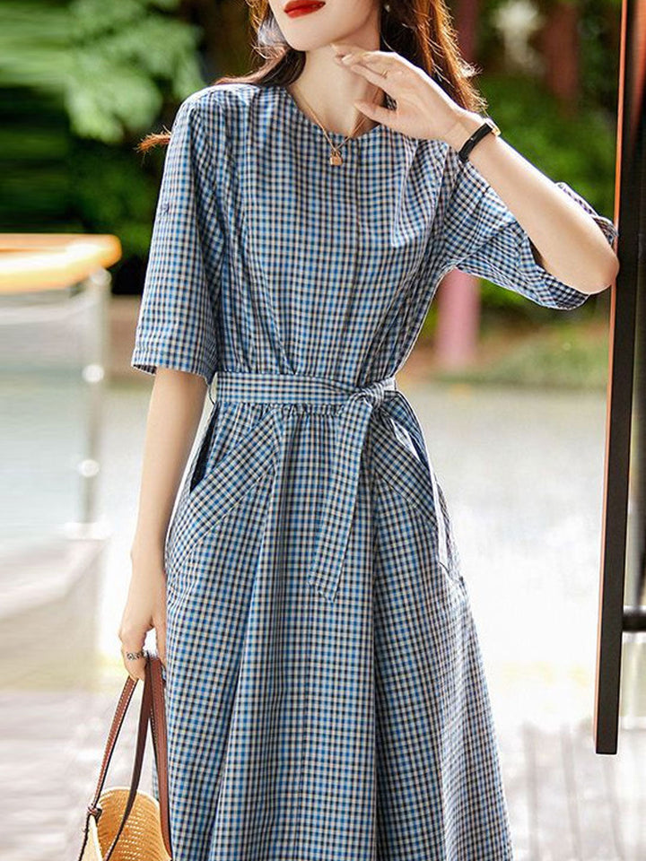 Zoey Classic Crew Neck Plaid Dress