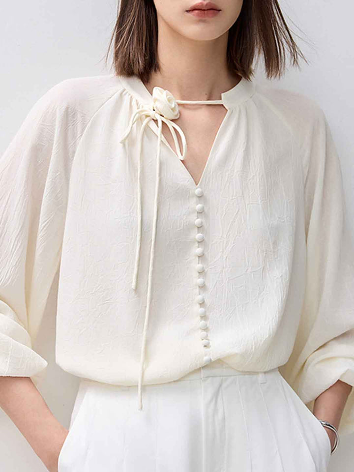 Layla Loose V-neck Flower Chiffon Shirt