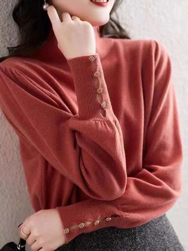 Katherine Retro Lantern Sleeve Turtleneck Knitted Sweater