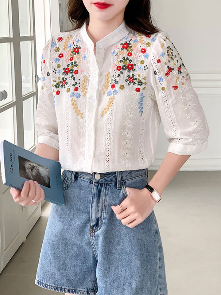 Brianna Vintage Embroidered Jacquard Top