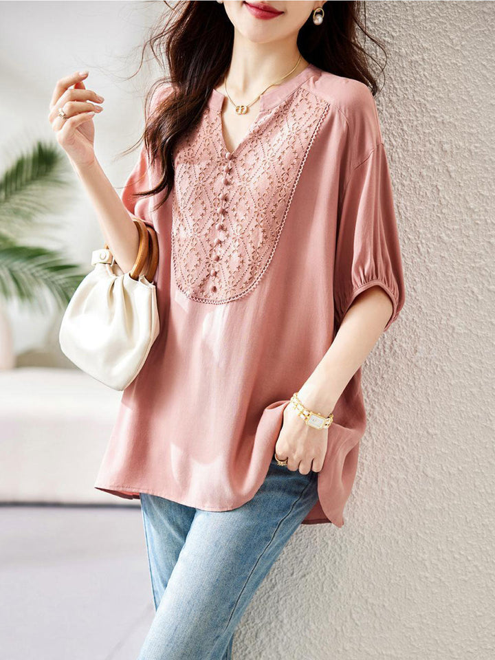 Ava Loose V-Neck Lace Blouse