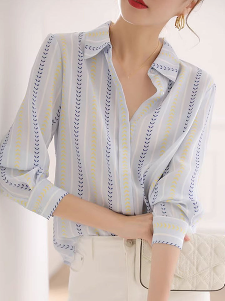 Brooke Loose Lapel Collar Striped Printed Shirt