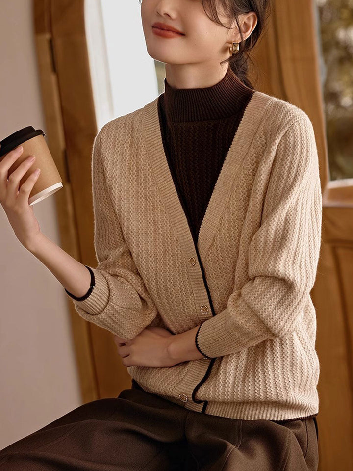 Madison Classic Contrast Turtleneck Knitted Sweater-Khaki