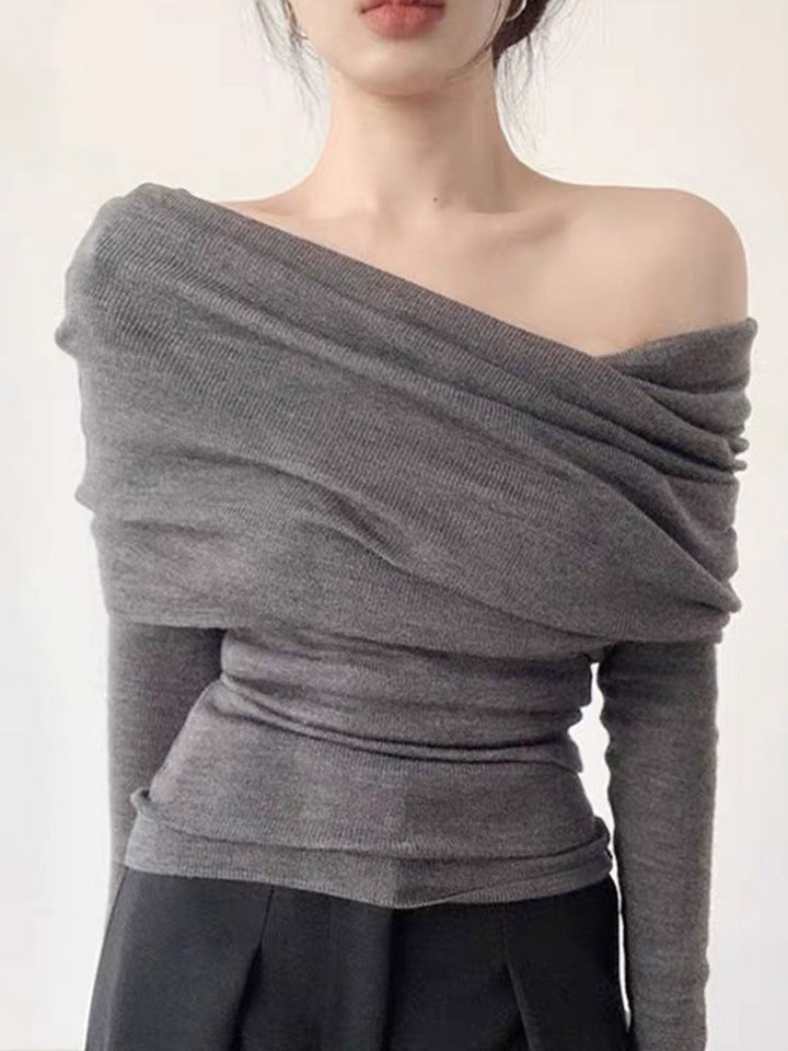 Madeline Slim Off-Shoulder Pleated Knitted Top